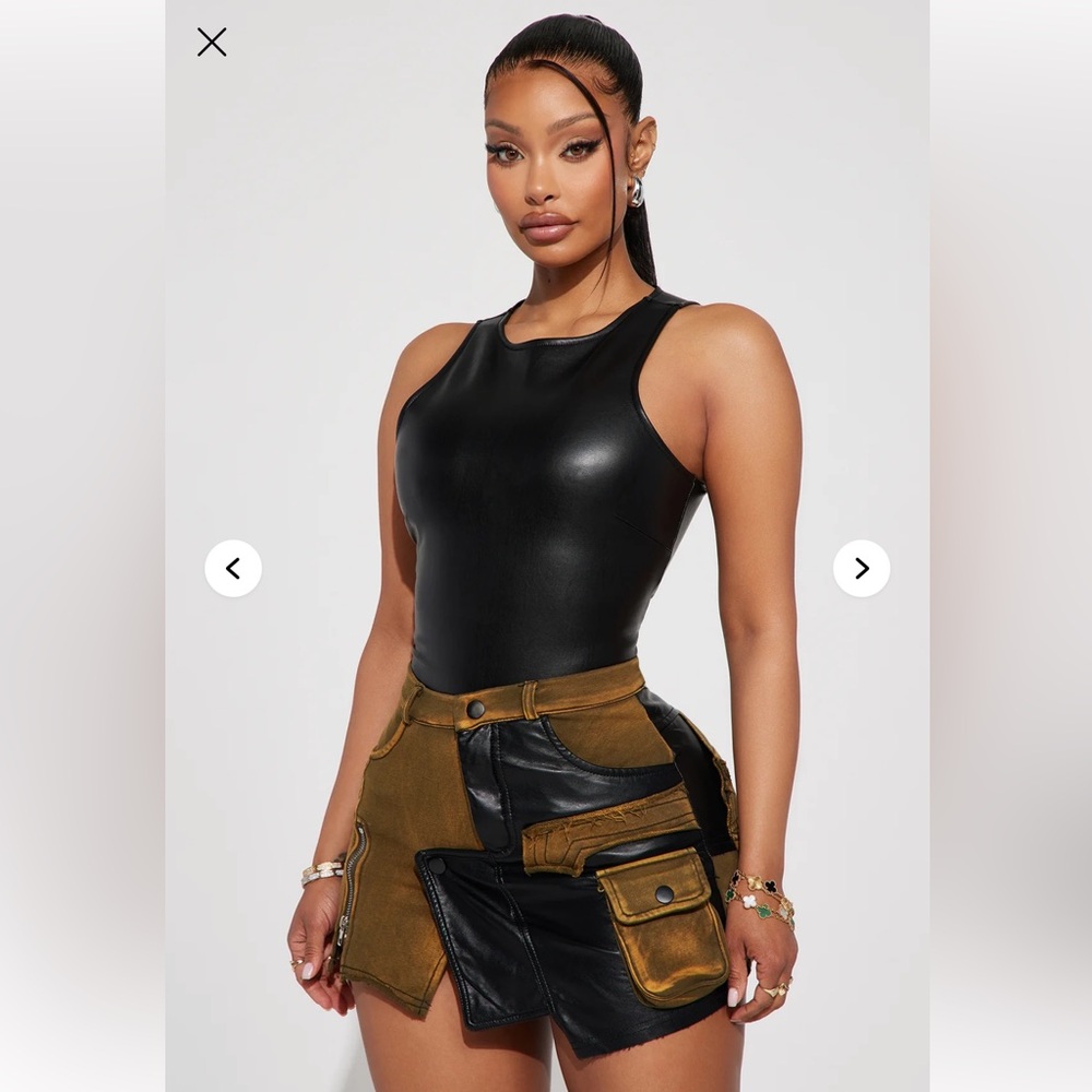 Never Look Back Faux Leather Bodysuit - Black